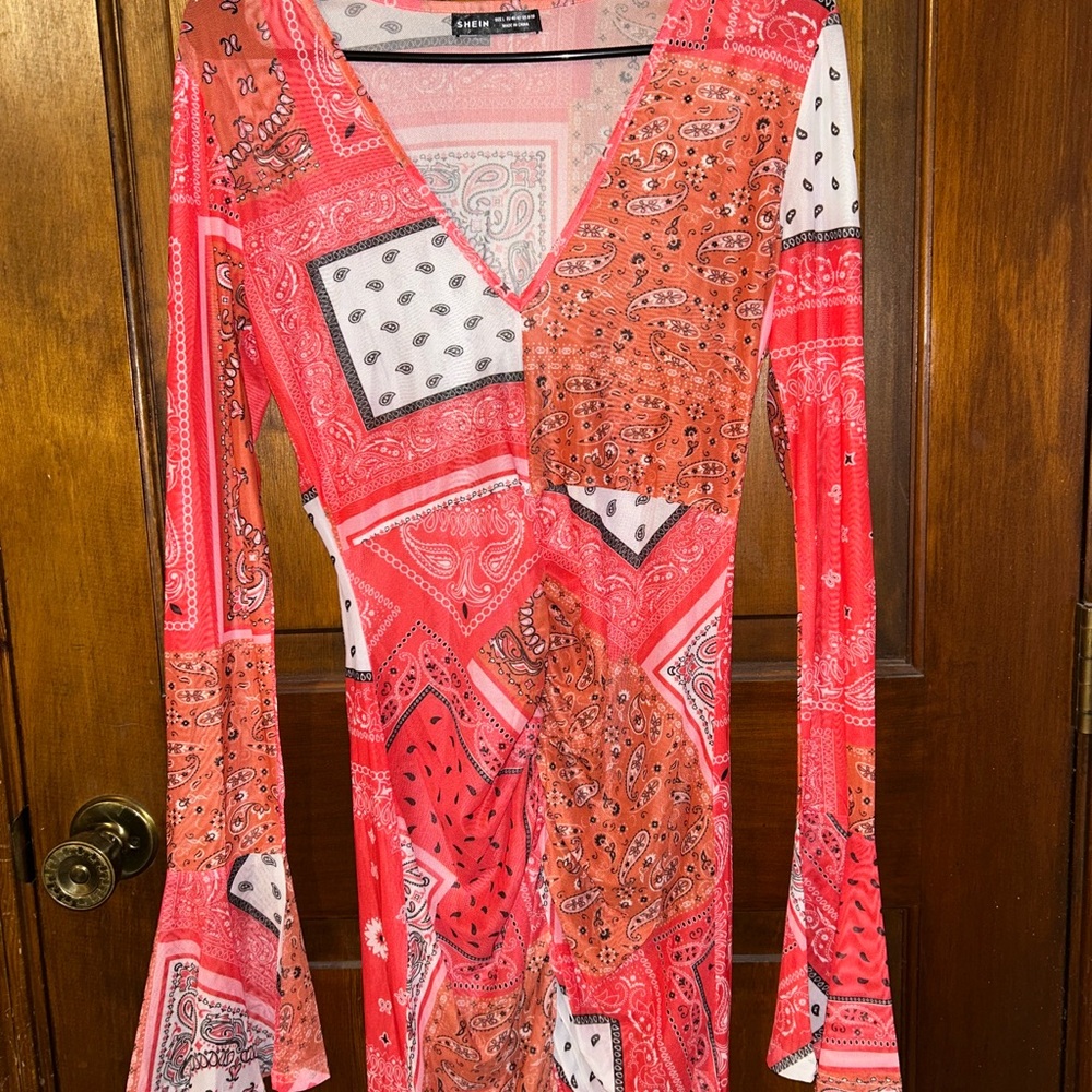 Pink Ruched Paisley Dress